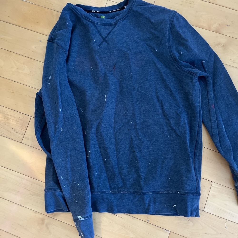 Navy blue white splatter print design crewneck